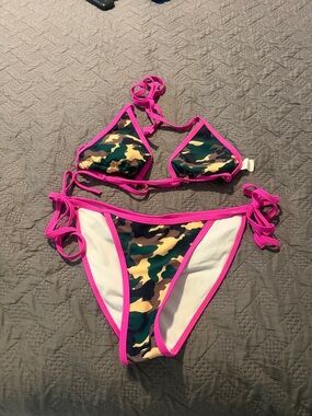 Camo Print Bikini with Hot Pink Trim